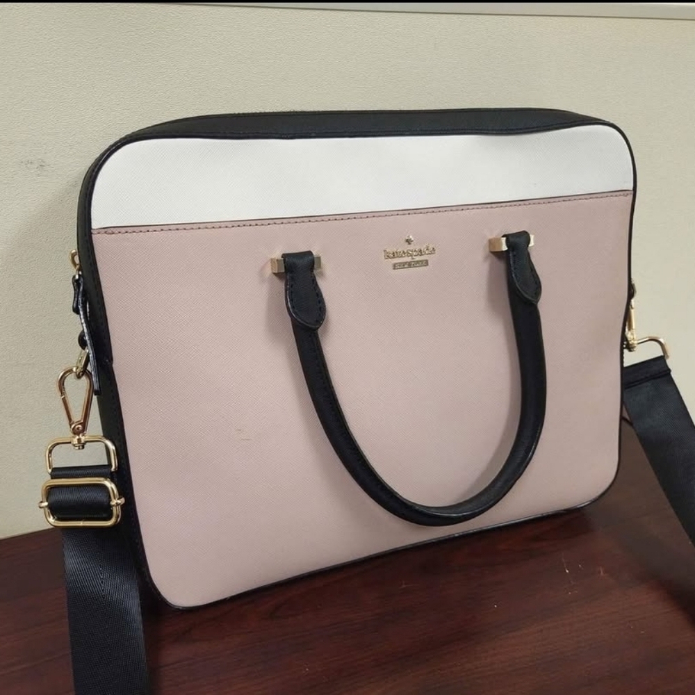 Kate Spade Staci Colorblock Laptop Crossbody Bag in Warm Beige